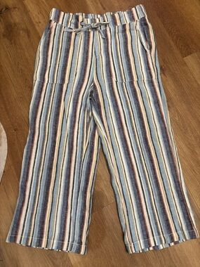 Striped Drawstring Wide Leg Pants - Blue, Cream, Yellow, Rust